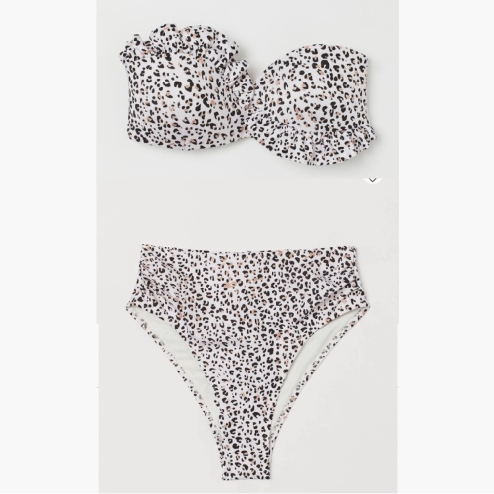 NWT H&M Leopard Print High Waisted Ruffle Bandeau Bikini Set